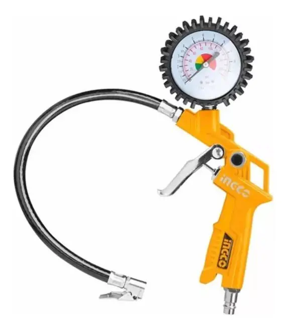 Pistola Para Inflar , Calibrar Neumático + Manómetro Ingco Amarillo - Imagen 4