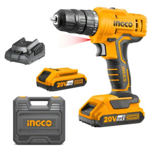 Taladro Inalámbrico 20 V + 2 Baterías 1.5  A + Maleta, Ingco Amarillo