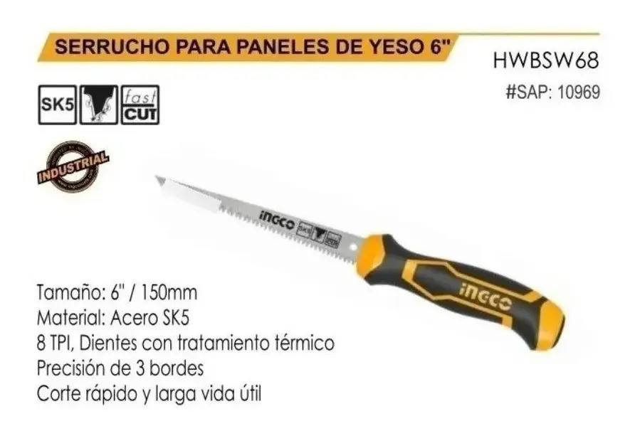 Serrucho Para Carton Yeso 6 Pulgadas (150mm) Ingco Hwbsw68 - Imagen 2