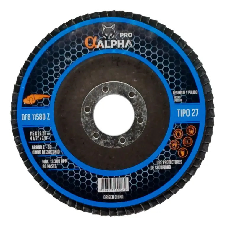 5 Disco Lija Traslapado Flap 4 1/2 Metal Grano 80 Alpha Pro Azul Marino