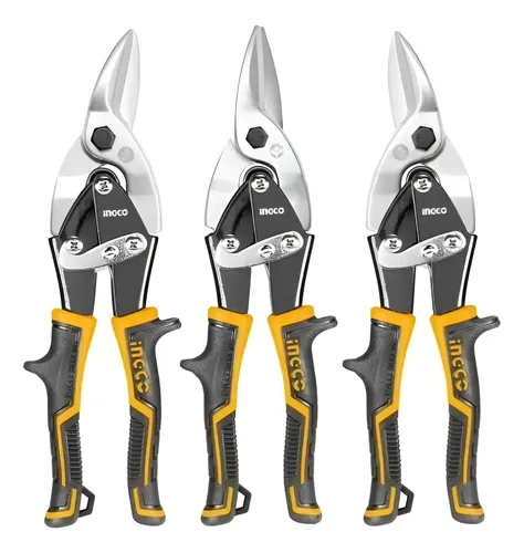 Set Tijeras Corta Lata De Aviación Ingco 3 Pcs, 250mm Negro