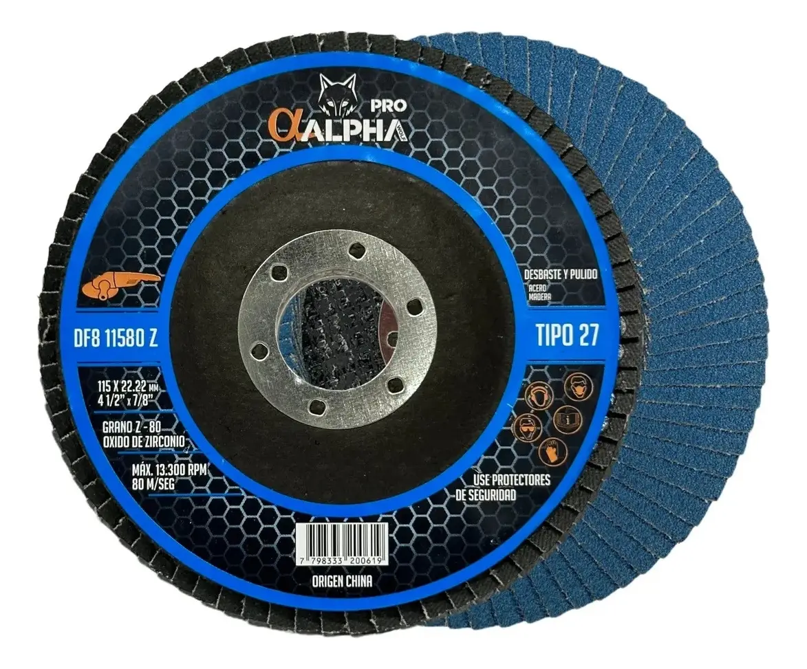 5 Disco Lija Traslapado Flap 4 1/2 Metal Grano 80 Alpha Pro Azul Marino - Imagen 3