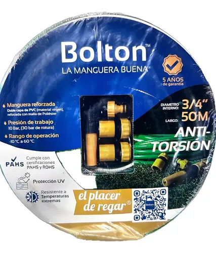 Manguera Reforzada Anti-torsión 3/4- 50mt Bolton Verde Claro - Imagen 2