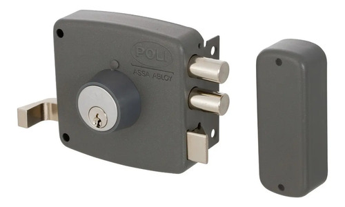 Cerradura Sobreponermecánica Poli 2010 2 Pitones Para Puerta Acceso Y Reja Color Gris