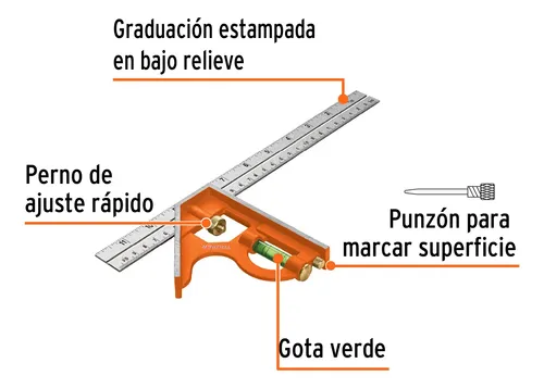 Escuadra De Combinación Truper Naranja Claro - Imagen 3