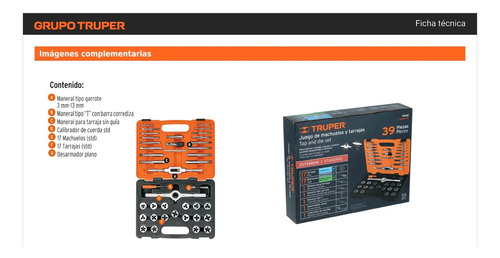 Terraja Truper Macho Milimétrica Y Pulgadas Modelo 11442 - Imagen 2