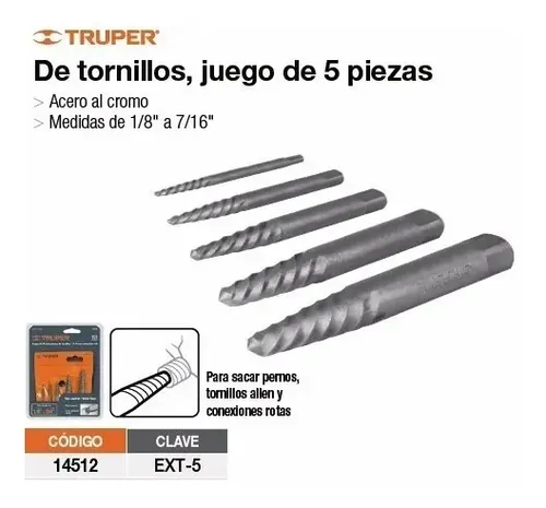 Juego Extractor De Tornillos Allen Rotos 5 Pzs Truper Ext-5 - Imagen 8