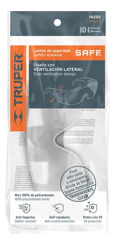 Lentes De Seguridad, Mica Transparente, Truper 14252 Transparente - Imagen 4