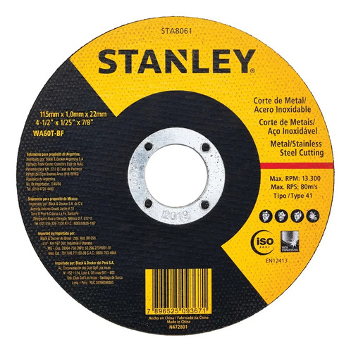 Pack De 10 Discos De Corte Stanley 4 1/2 PuLG.
