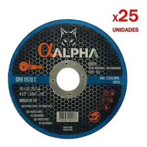 Alpha , 25 Discos De Corte Metal 4 1/2, 0,8 Mm