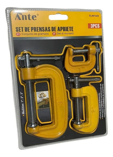 Prensas Tipo C Hierro Set 3 Unidades Ante Para Carpintería