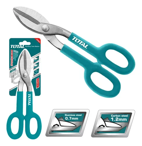 Tijeras Total 10 Recta Cortar Lata Profesional Turquesa - Imagen 2