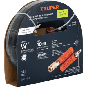 Manguera Compresor Aire 1/4 Hule 10 M 300 Psi Truper 17080 Negro
