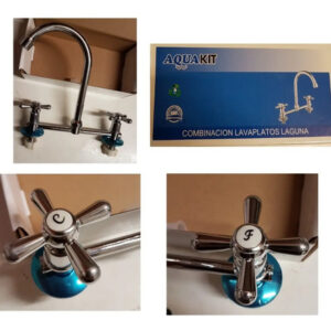 Llave Lavaplatos Aquakit Laguna, Con 2 Flexibles De 30 Cms. Cromado Brillante