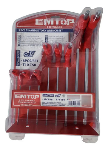 Pack 8 Llaves Allen Torx En T Profesionales Rojo - Imagen 2