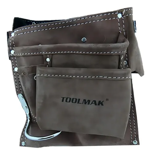 Coleto Carpintero Cuero Doble Porta Herramientas Toolmak Café - Imagen 3