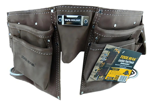 Coleto Carpintero Cuero Doble Porta Herramientas Toolmak Café