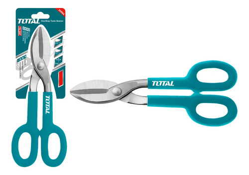 Tijeras Total 10 Recta Cortar Lata Profesional Turquesa