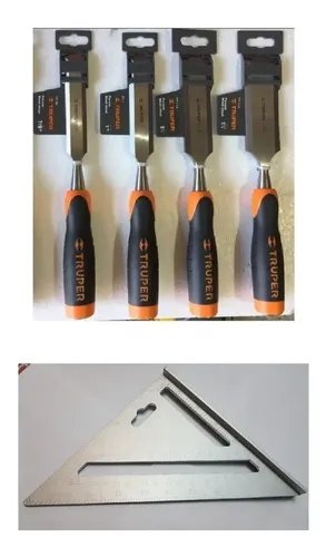 Set 4 Formones Para Madera Truper + Escuadra Rápida
